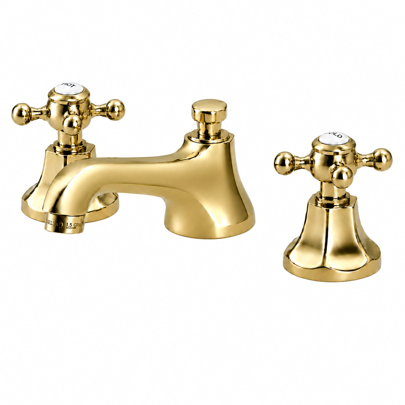 Nouveau Widespread Bathroom Sink Faucet - Metal Cross Handles - Polished Brass | Alternative Image 01 | finish:Polished Brass