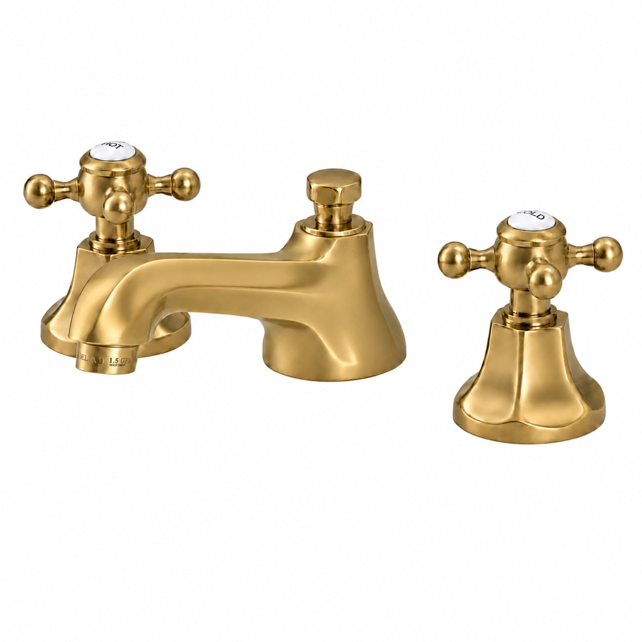 Nouveau Widespread Bathroom Sink Faucet - Metal Cross Handles - Brushed Brass | Alternative Image 01 | finish:Brushed Brass