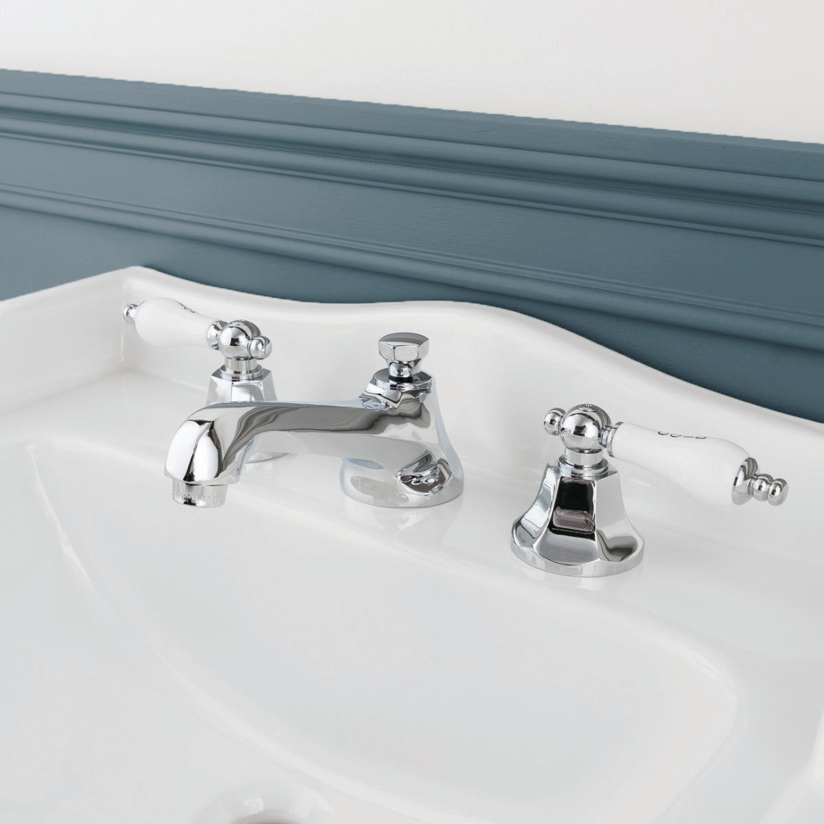 Nouveau Widespread Bathroom Sink Faucet - Porcelain Lever Handles | Alternative Image 01 | finish:Chrome