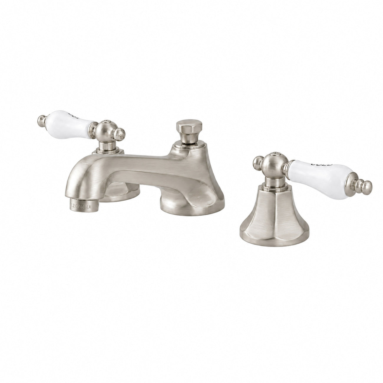 Nouveau Widespread Bathroom Sink Faucet - Porcelain Lever Handles - Brushed Nickel | Alternative Image 01 | finish:Brushed Nickel