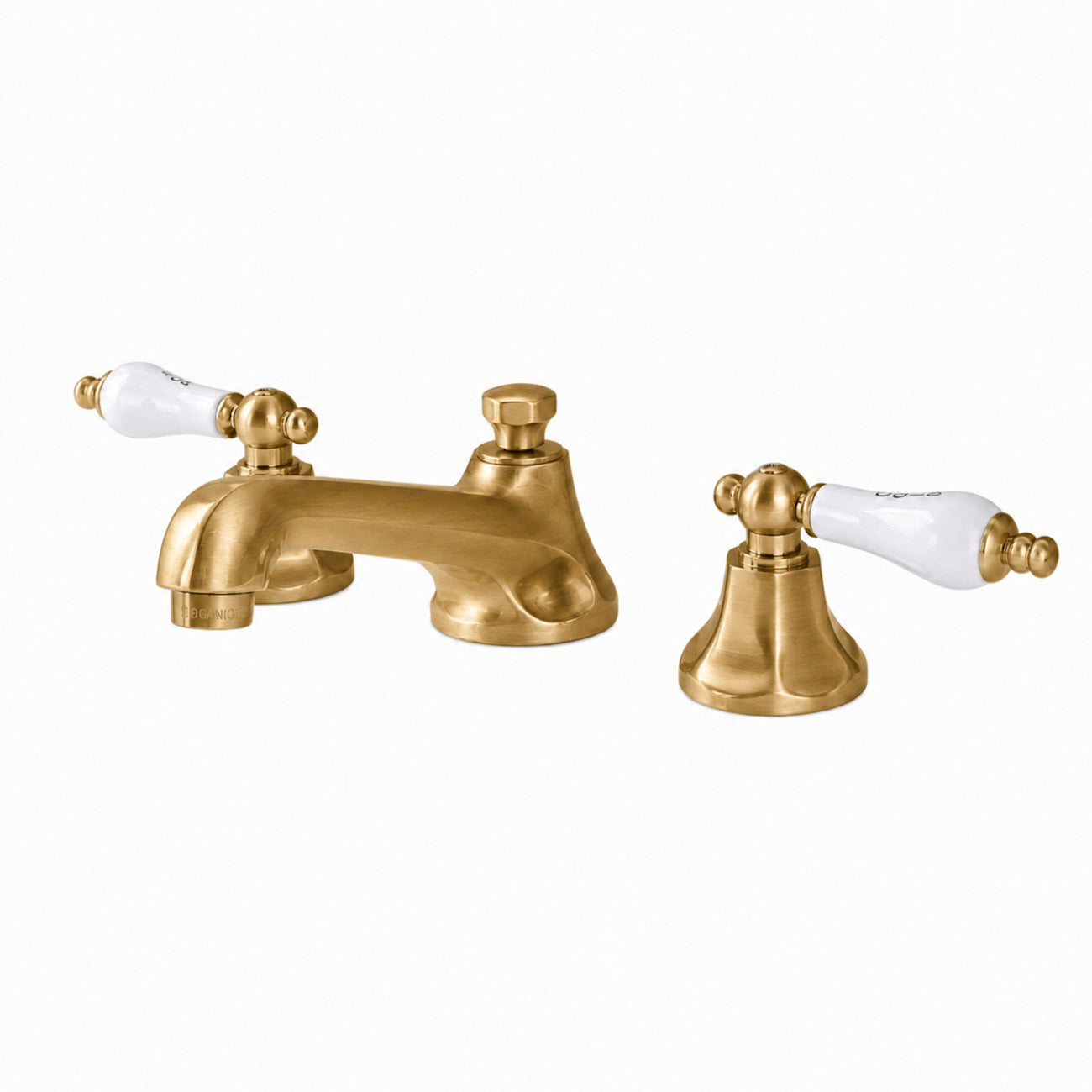 Nouveau Widespread Bathroom Sink Faucet - Porcelain Lever Handles - Brushed Brass | Alternative Image 01 | finish:Brushed Brass
