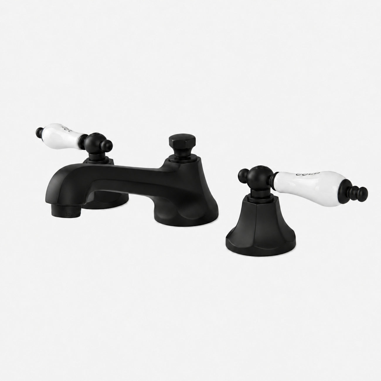 Nouveau Widespread Bathroom Sink Faucet - Porcelain Lever Handles - Matte Black | Alternative Image 01 | finish:Matte Black