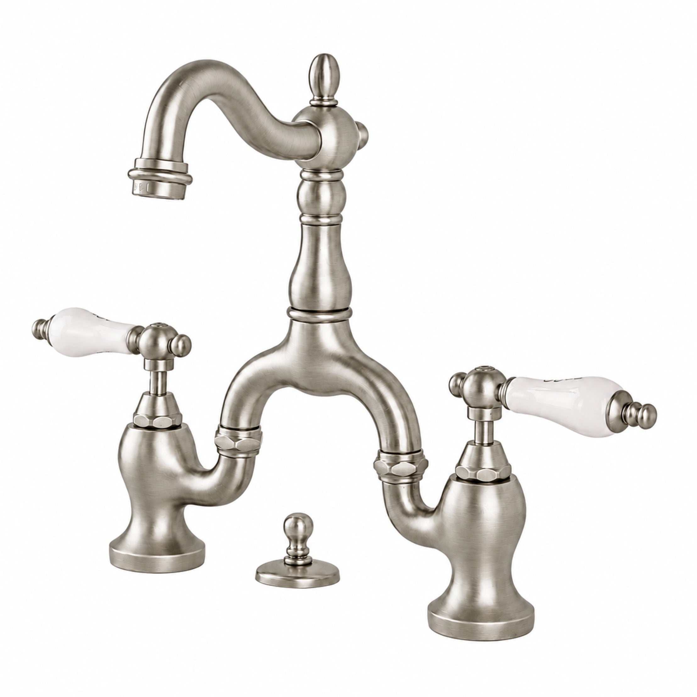 Bellmont Bridge Bathroom Sink Faucet - Porcelain Lever Handles - Brushed Nickel | Alternative Image 01 | finish:Brushed Nickel