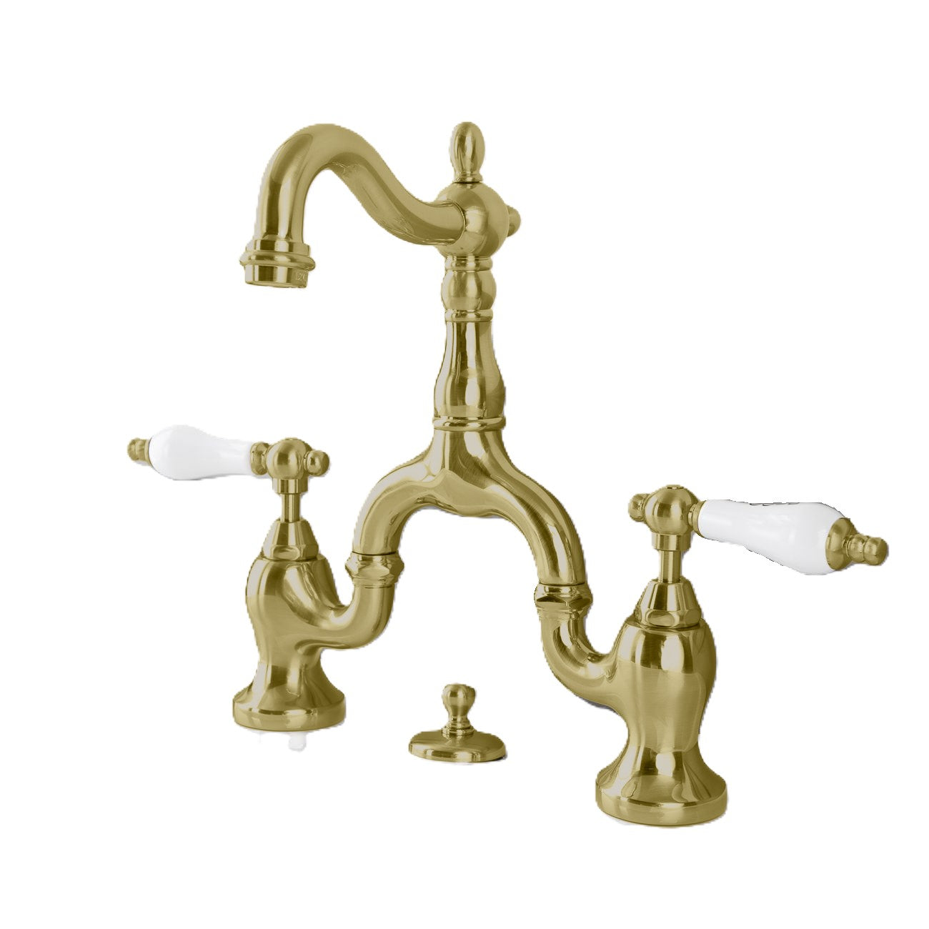 Bellmont Bridge Bathroom Sink Faucet - Porcelain Lever Handles - Brushed Brass | Alternative Image 01 | finish:Brushed Brass