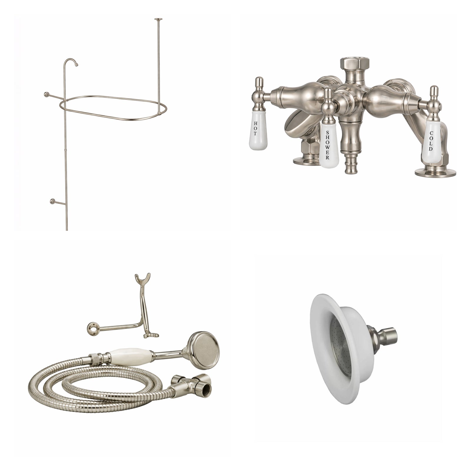 Deck Mount Shower Kit with Down Spout Faucet | Alternative Image 01 | finish:Brushed Nickel | shower head:Sunflower