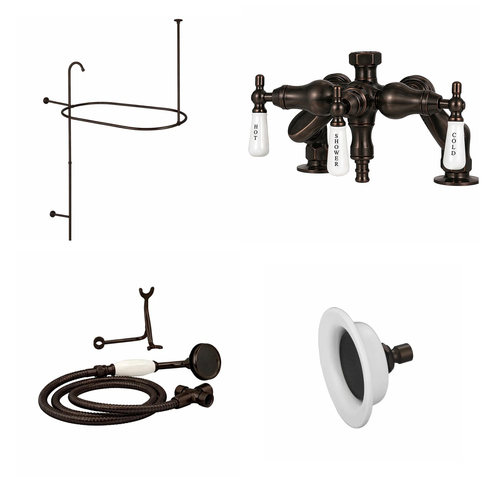 Deck Mount Shower Kit with Down Spout Faucet | Alternative Image 01 | finish:Oil Rubbed Bronze | shower head:Sunflower