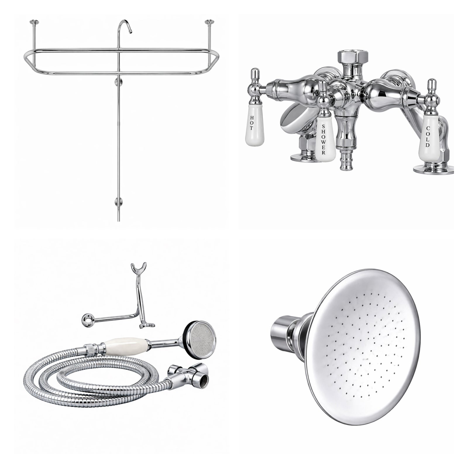 Side Deck Mount Shower Kit with Down Spout Faucet | Alternative Image 01 | finish:Chrome | shower head:Watering Can