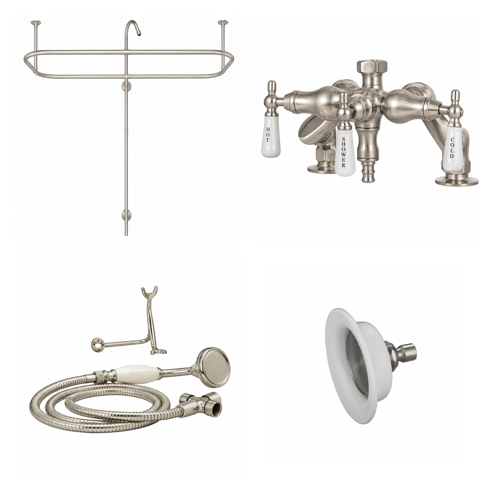 Side Deck Mount Shower Kit with Down Spout Faucet | Alternative Image 01 | finish:Brushed Nickel | shower head:Sunflower