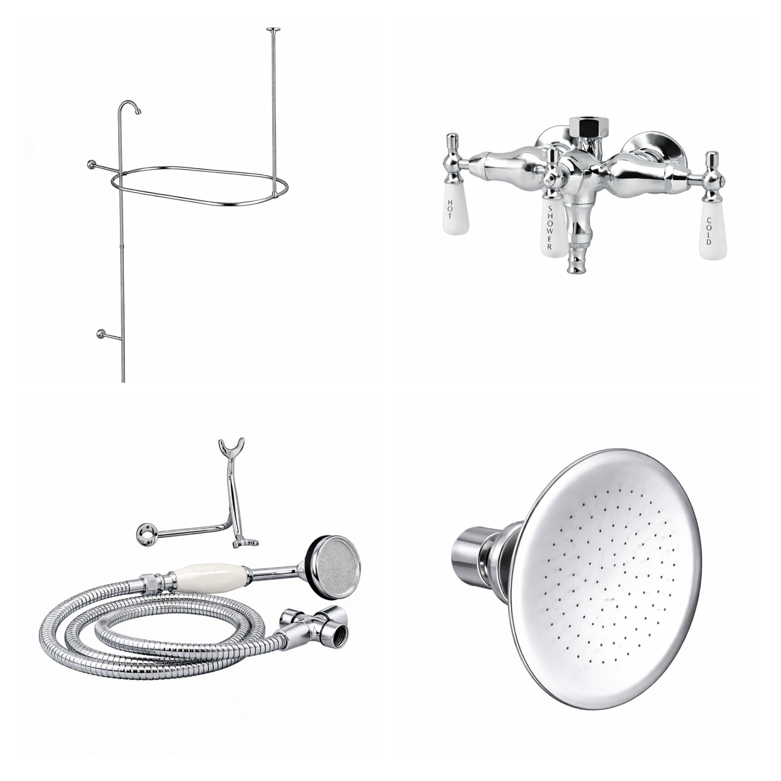 Tub Wall Mount Shower Kit with Down Spout Faucet | Alternative Image 01 | finish:Chrome | shower head:Watering Can
