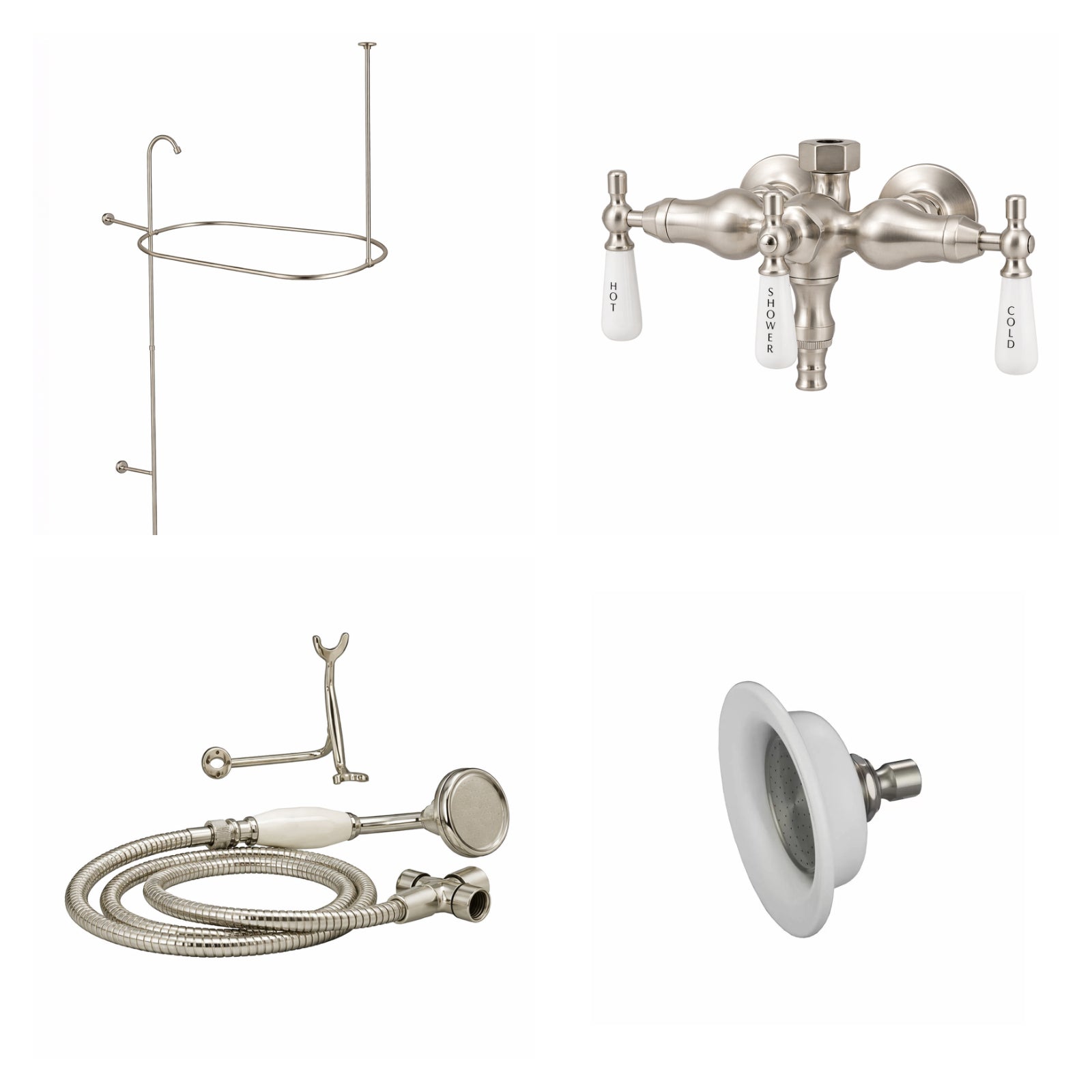 Tub Wall Mount Shower Kit with Down Spout Faucet | Alternative Image 01 | finish:Brushed Nickel | shower head:Sunflower