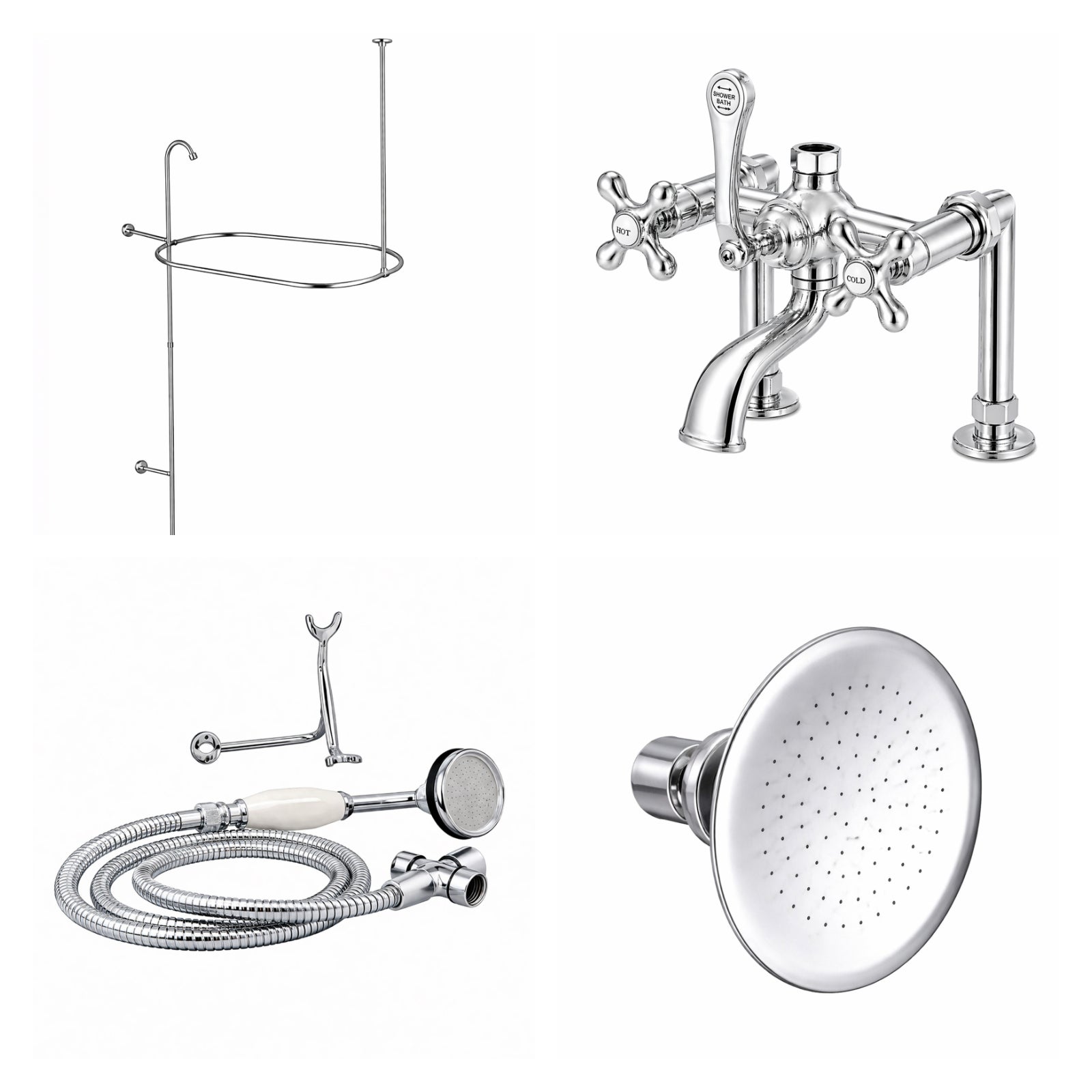Deck Mount Shower Kit with Classic Spout Faucet | Alternative Image 01 | finish:Chrome | shower head:Watering Can