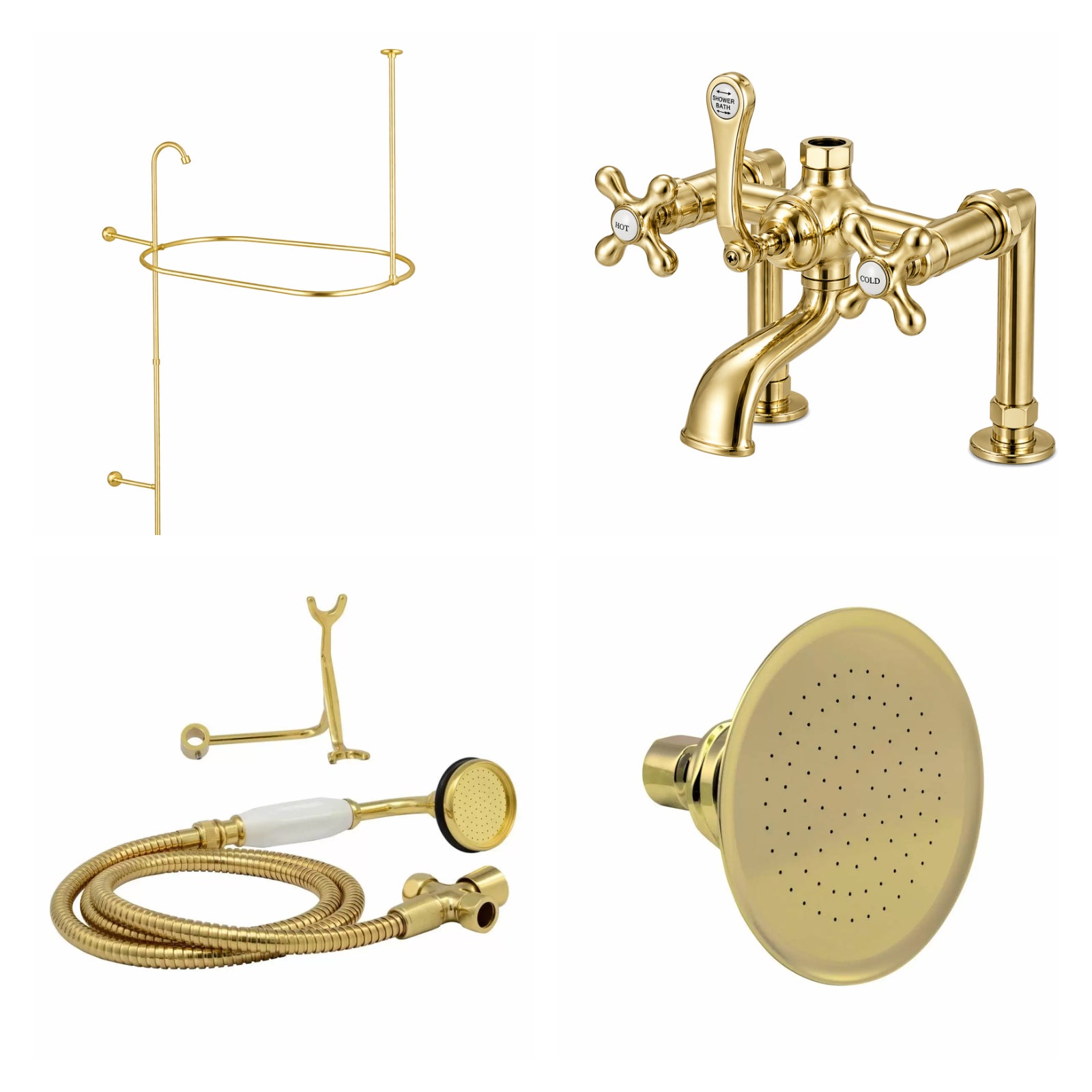 Deck Mount Shower Kit with Classic Spout Faucet | Alternative Image 01 | finish:Polished Brass | shower head:Watering Can