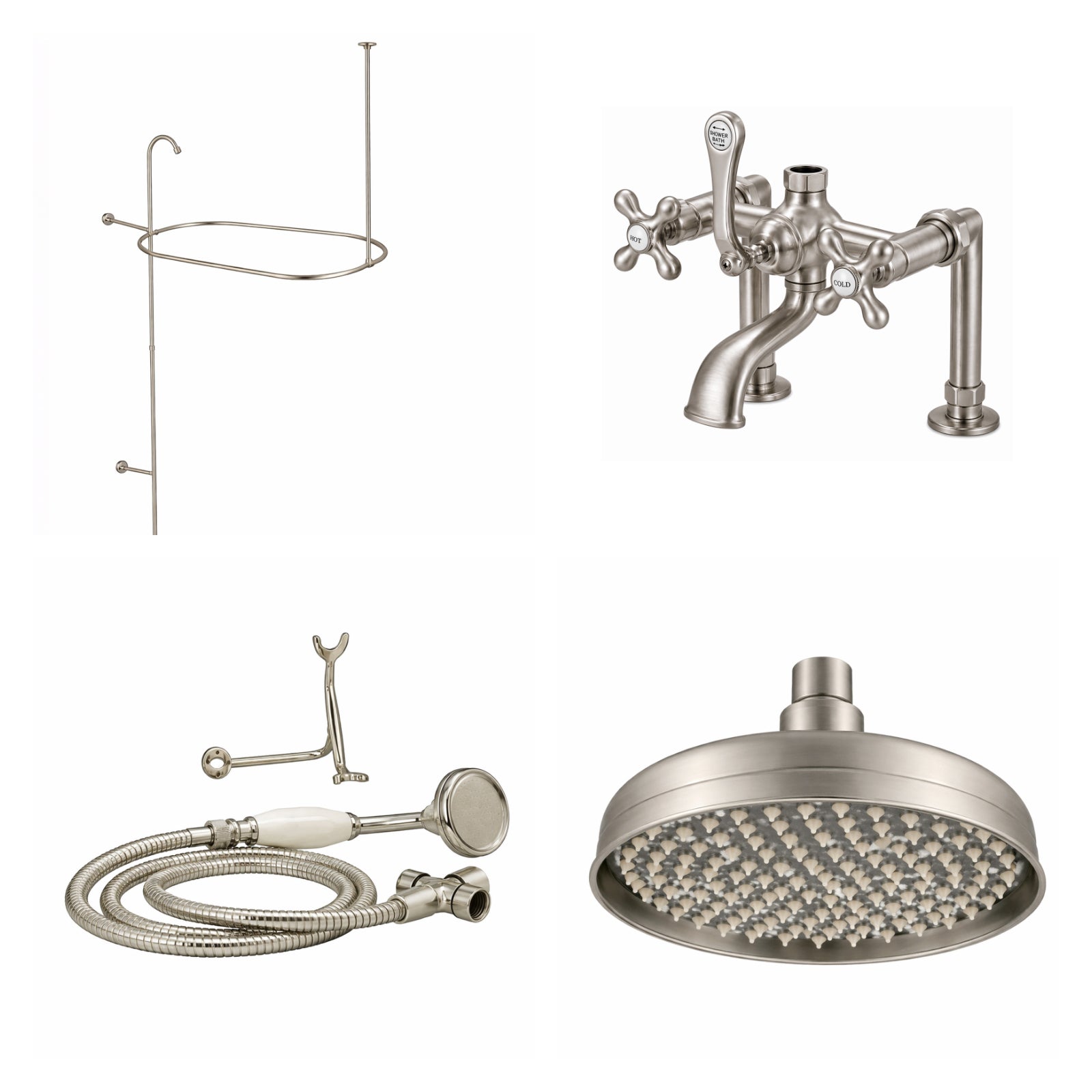 Deck Mount Shower Kit with Classic Spout Faucet | Alternative Image 01 | finish:Brushed Nickel | shower head:Rain