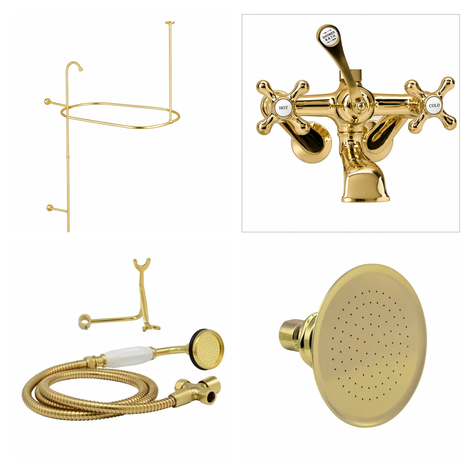 Tub Wall Mount Shower Kit with Classic Spout Faucet | Alternative Image 01 | finish:Polished Brass | shower head:Watering Can