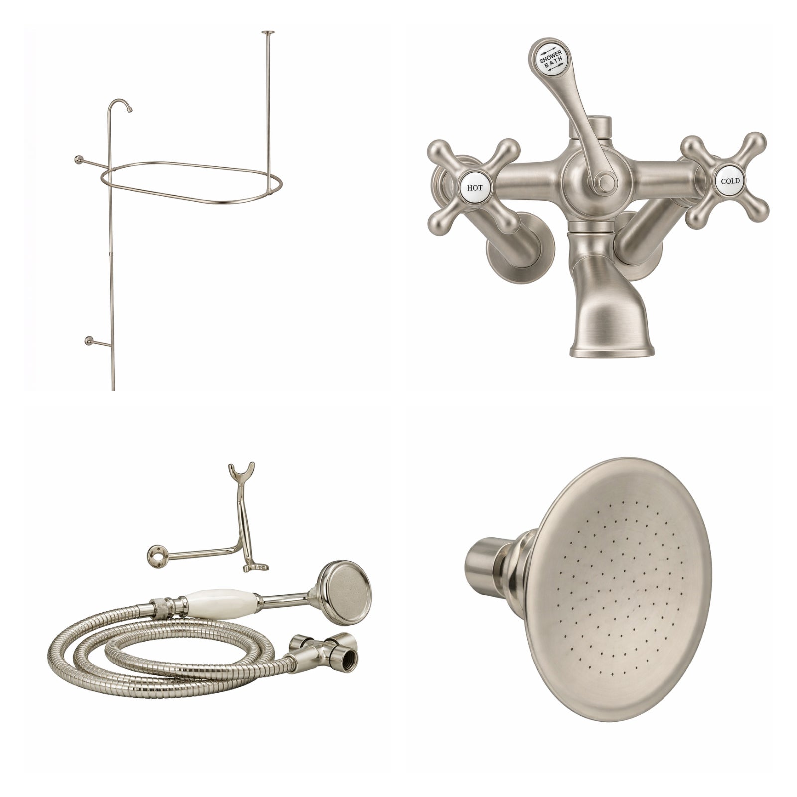 Tub Wall Mount Shower Kit with Classic Spout Faucet | Alternative Image 01 | finish:Brushed Nickel | shower head:Watering Can