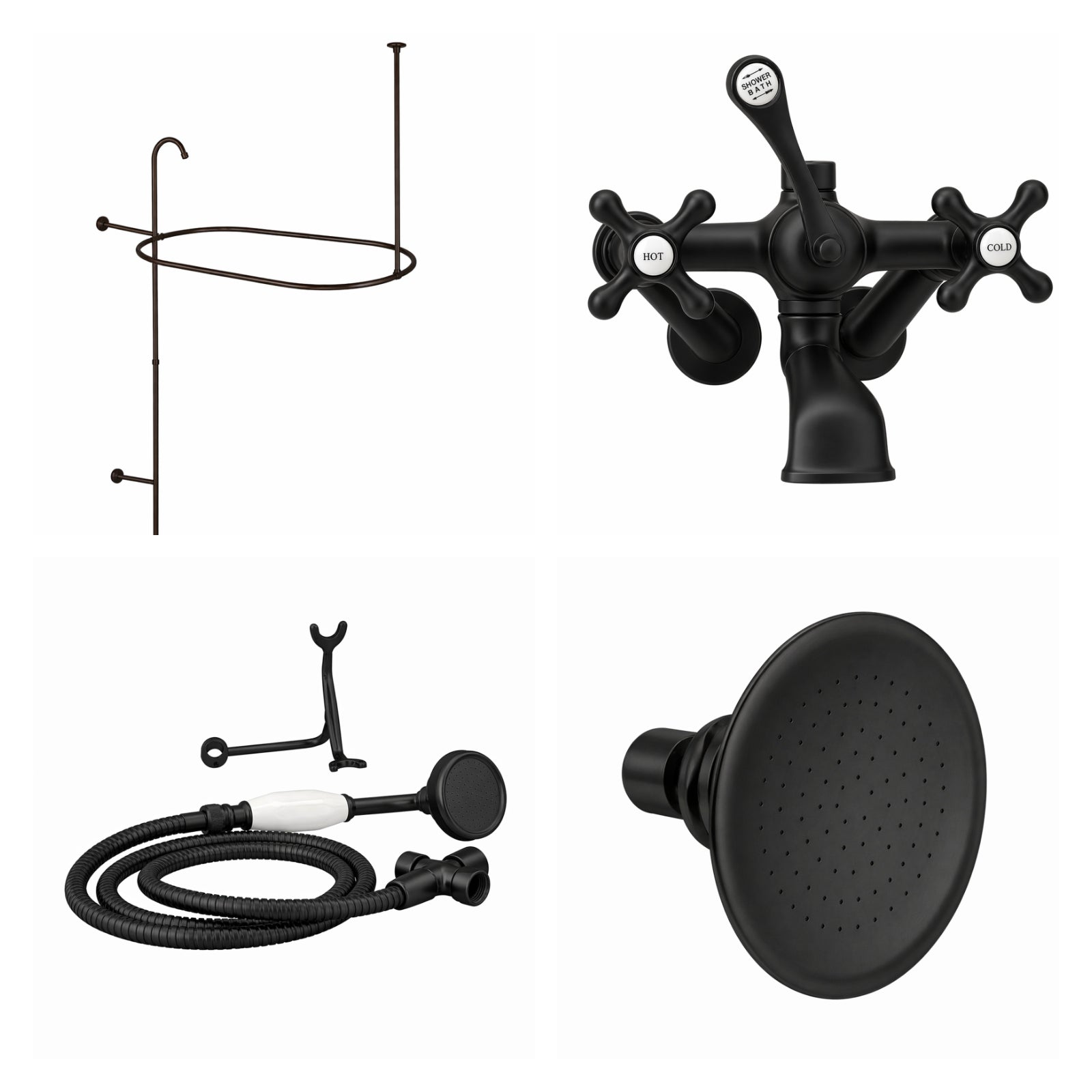 Tub Wall Mount Shower Kit with Classic Spout Faucet-Watering Can-Matte Black | Alternative Image 01 | finish:Matte Black | shower head:Watering Can