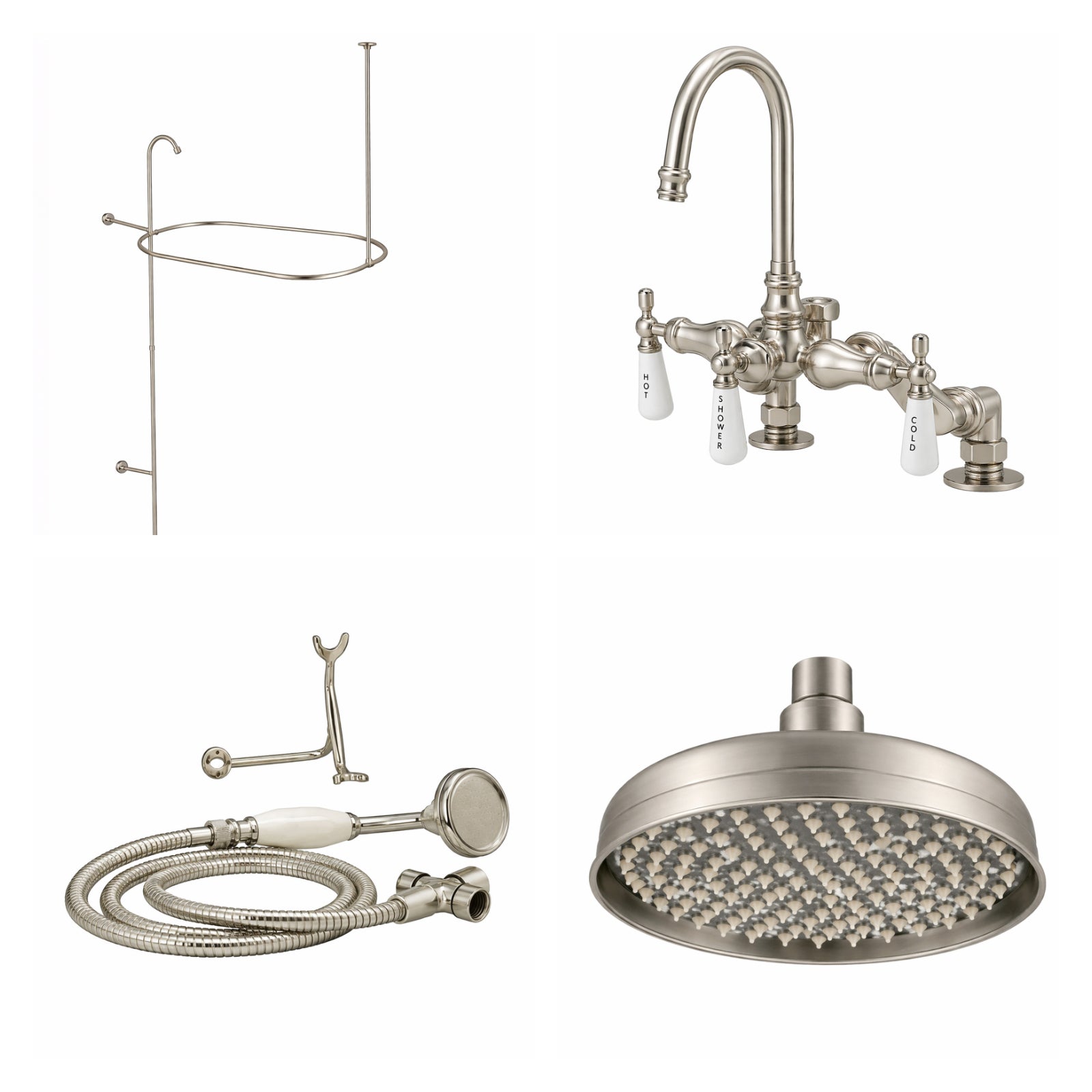 Deck Mount Shower Kit with Gooseneck Faucet | Alternative Image 01 | finish:Brushed Nickel | shower head:Rain