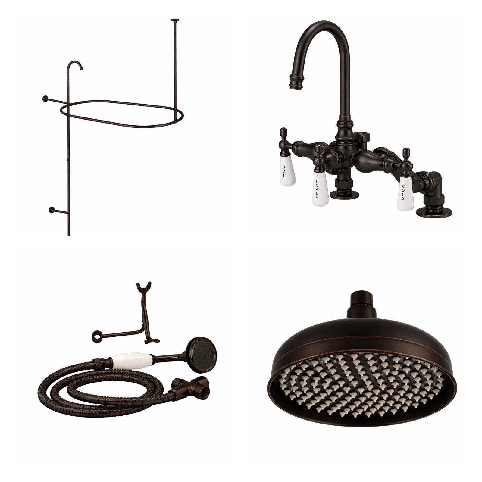 Deck Mount Shower Kit with Gooseneck Faucet | Alternative Image 01 | finish:Oil Rubbed Bronze | shower head:Rain