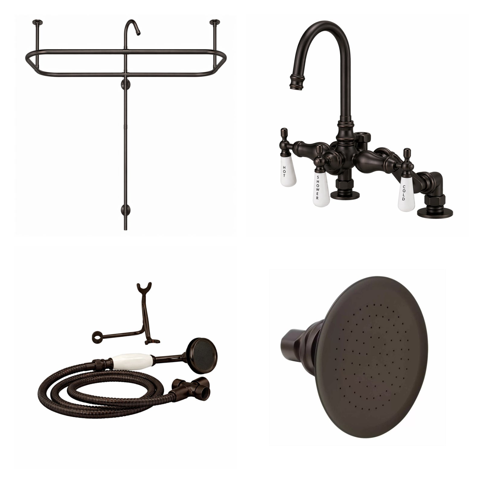 Side Deck Mount Shower Kit with Gooseneck Faucet | Alternative Image 01 | finish:Oil Rubbed Bronze | shower head:Watering Can