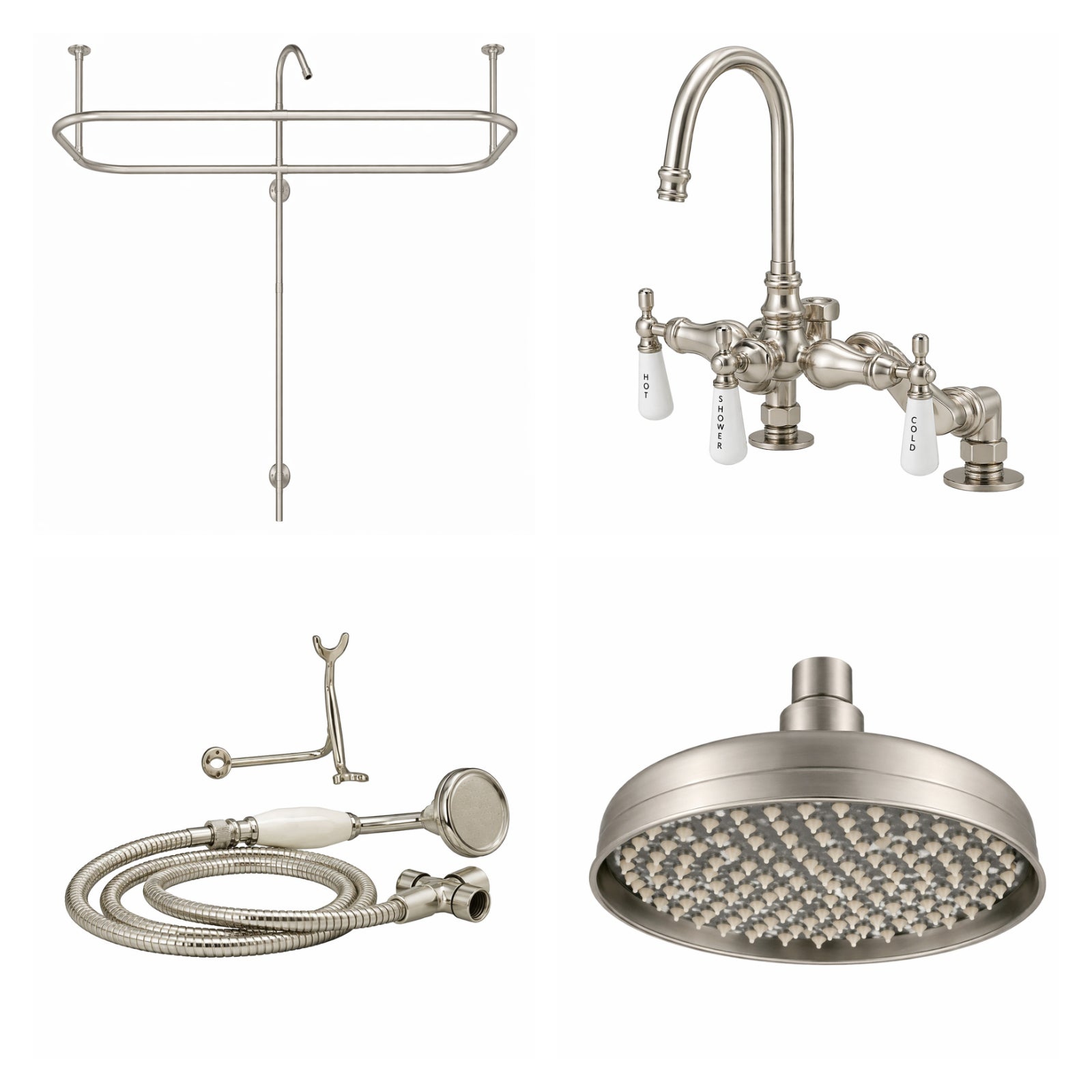 Side Deck Mount Shower Kit with Gooseneck Faucet | Alternative Image 01 | finish:Brushed Nickel | shower head:Rain