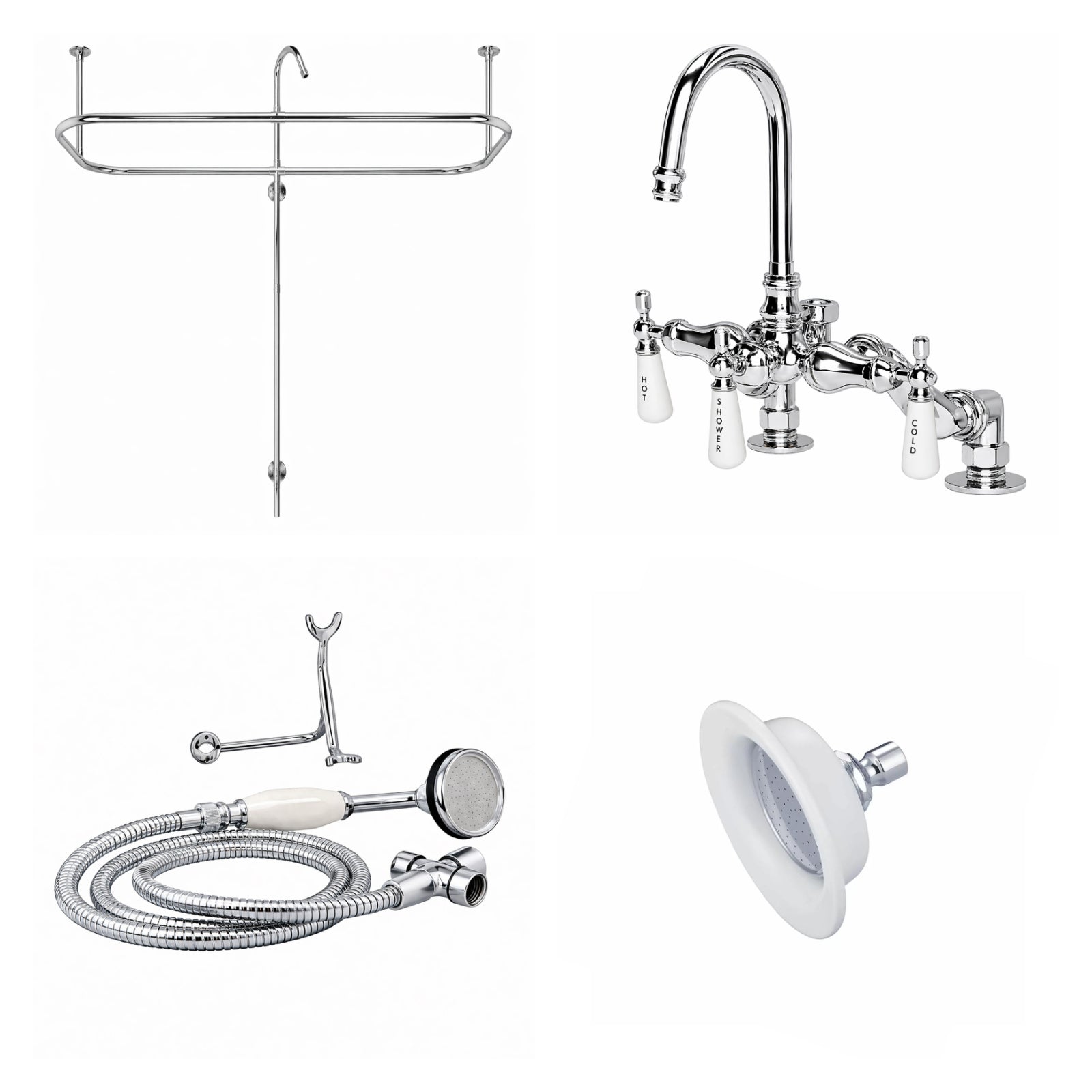 Side Deck Mount Shower Kit with Gooseneck Faucet | Alternative Image 01 | finish:Chrome | shower head:Sunflower
