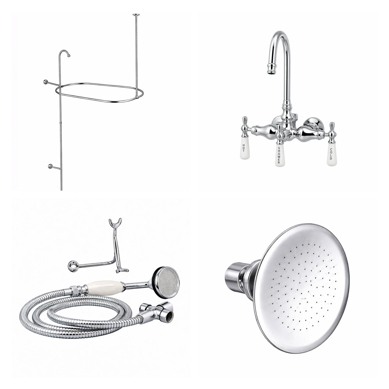 Tub Wall Mount Shower Kit with Gooseneck Faucet | Alternative Image 01 | finish:Chrome | shower head:Watering Can