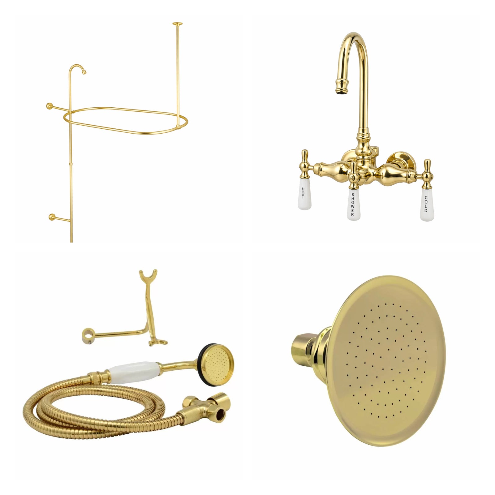 Tub Wall Mount Shower Kit with Gooseneck Faucet | Alternative Image 01 | finish:Polished Brass | shower head:Watering Can