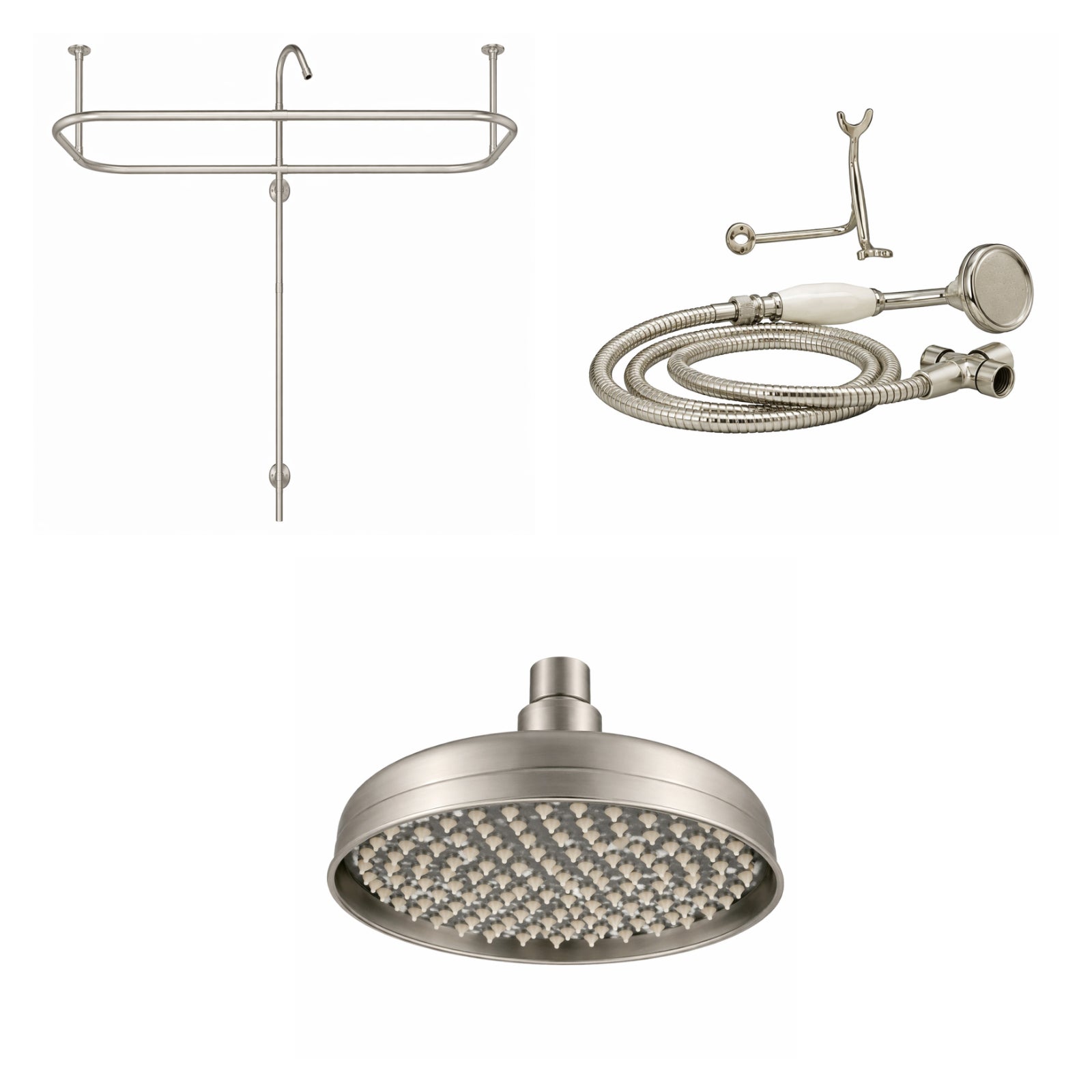 Clawfoot Tub Side Mount Shower Conversion Kit - Brushed Nickel | Alternative Image 01 | size:54 | shower head:Rain | finish:Brushed Nickel
