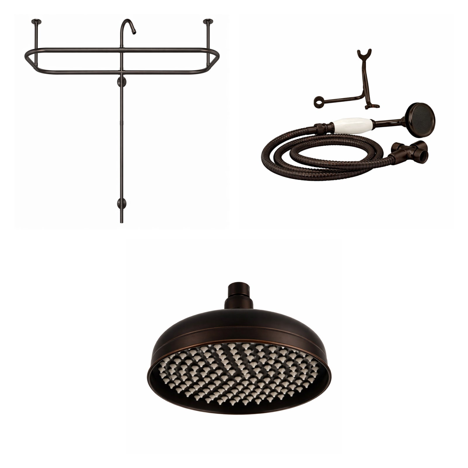 Clawfoot Tub Side Mount Shower Conversion Kit - Oil Rubbed Bronze | Alternative Image 01 | size:54 | shower head:Rain | finish:Oil Rubbed Bronze