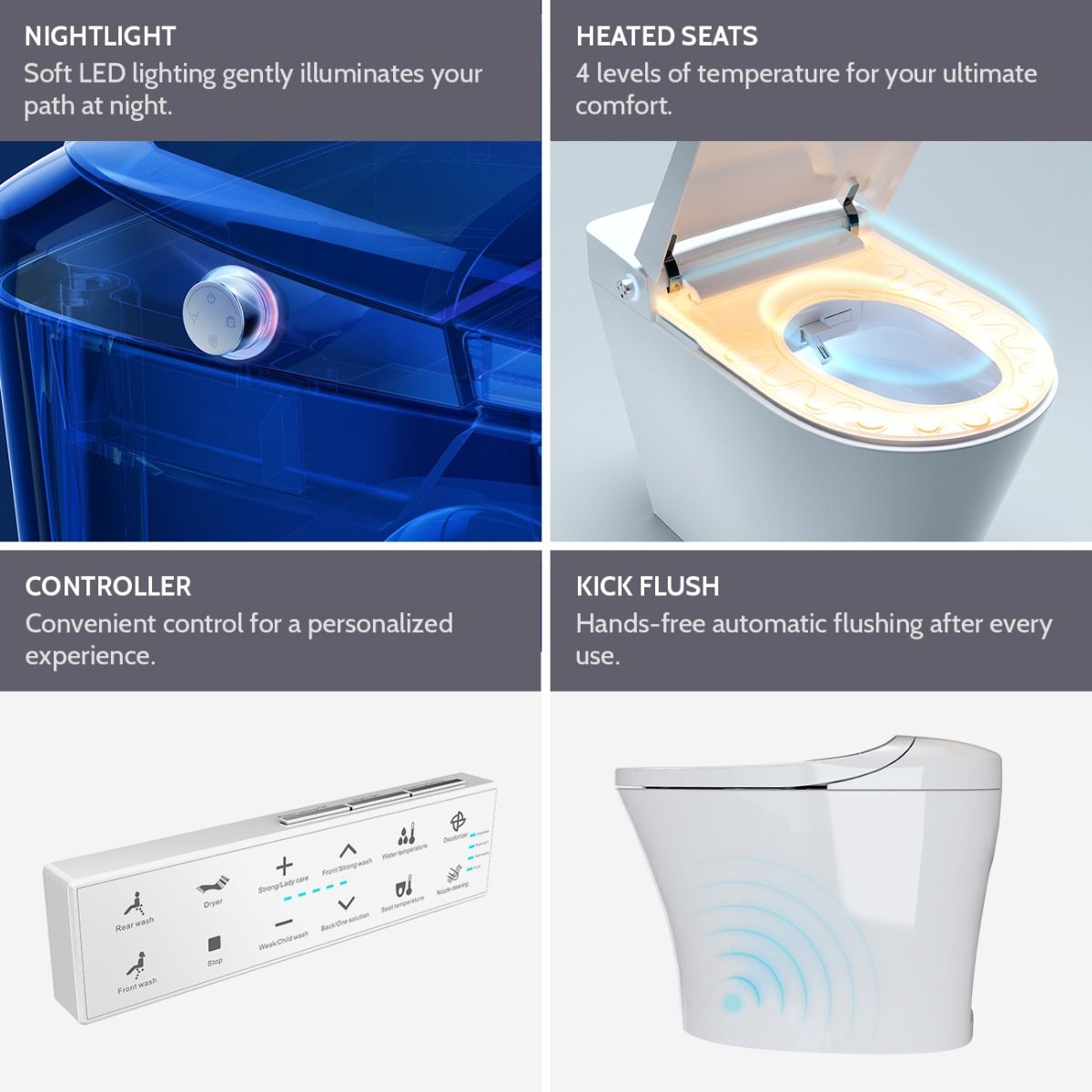 Heated Seat Kick Flush Smart Toilet Bidet Combo | Alternative Image 04