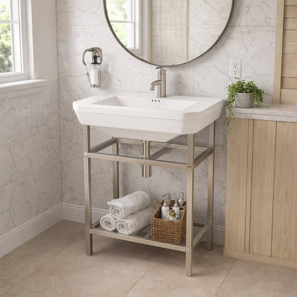 27 Inch Console Bathroom Sink | Alternative Image 01 | finish:Brushed Nickel | faucet centers:Single Hole