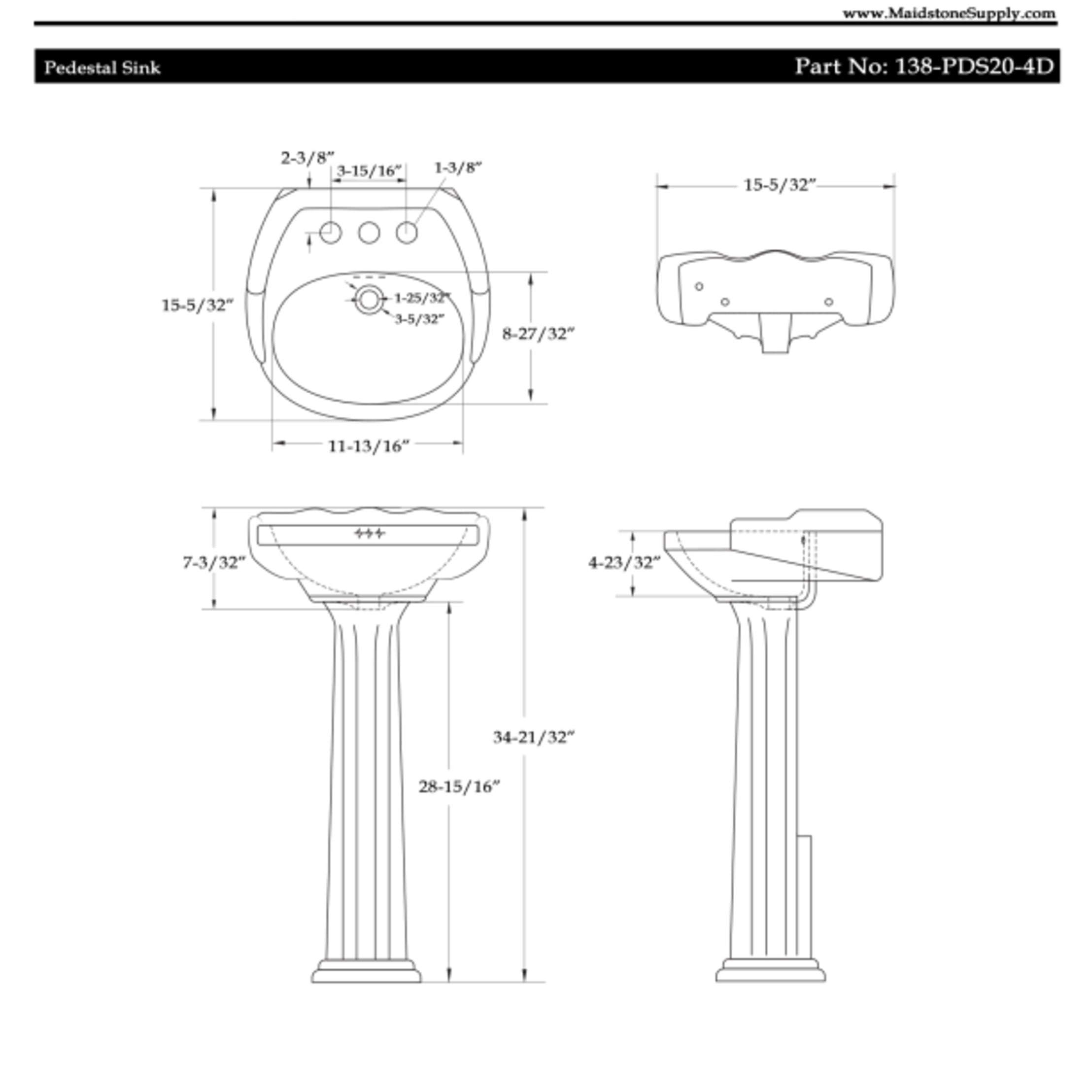 15 Inch Pedestal Sink | Alternative Image 02