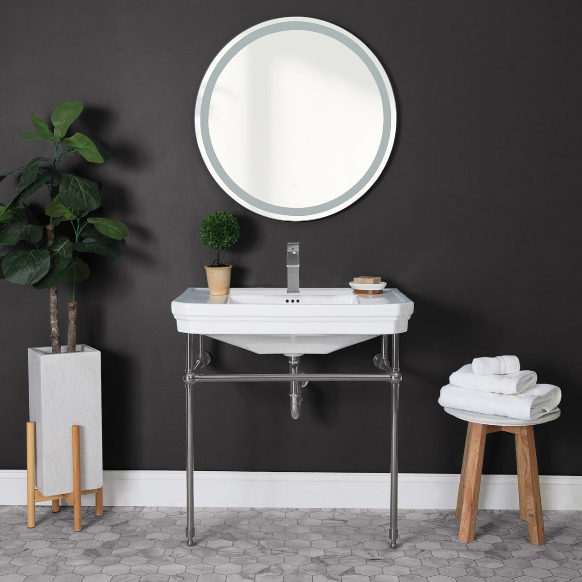 32 Inch Console Bathroom Sink | Alternative Image 01 | finish:Brushed Nickel | faucet centers:Single Hole