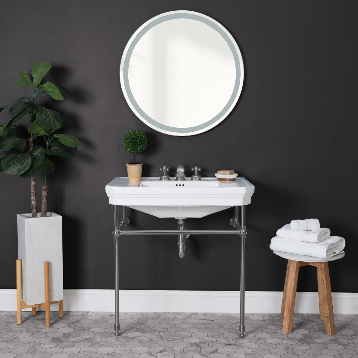 32 Inch Console Bathroom Sink | Alternative Image 07 | finish:Brushed Nickel | faucet centers:Single Hole