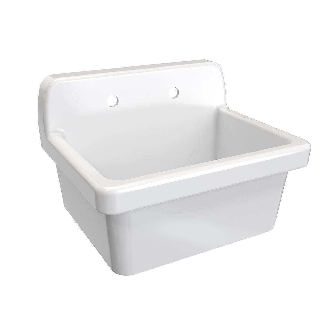 24 Inch Porcelain Wall Mount Utility Sink - White - 8 Inch Faucet Holes | Alternative Image 02