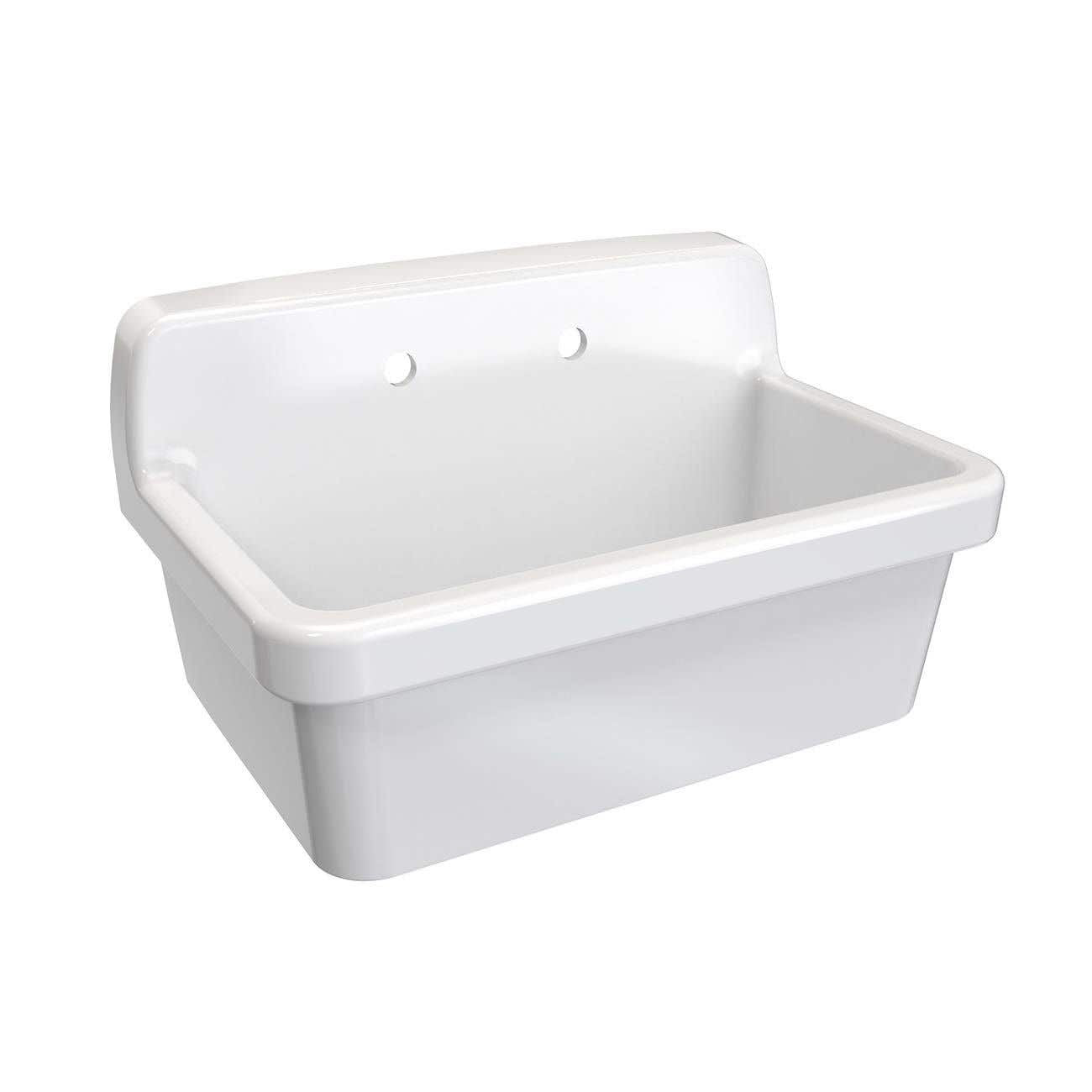 30 Inch Porcelain Wall Mount Utility Sink - White - 8 Inch Faucet Holes | Alternative Image 02