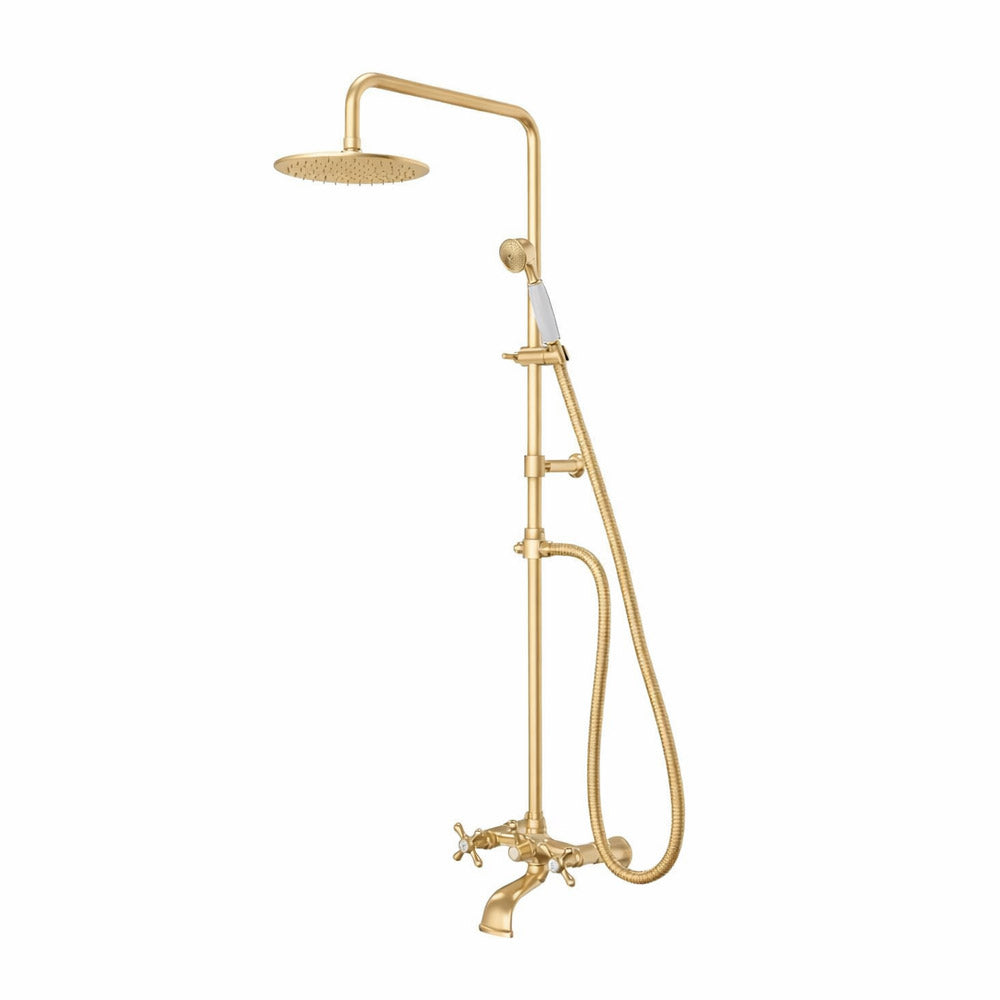 Exposed Shower and Tub Filler with Tub Spout and Handshower | Alternative Image 01 | finish:Brushed Brass