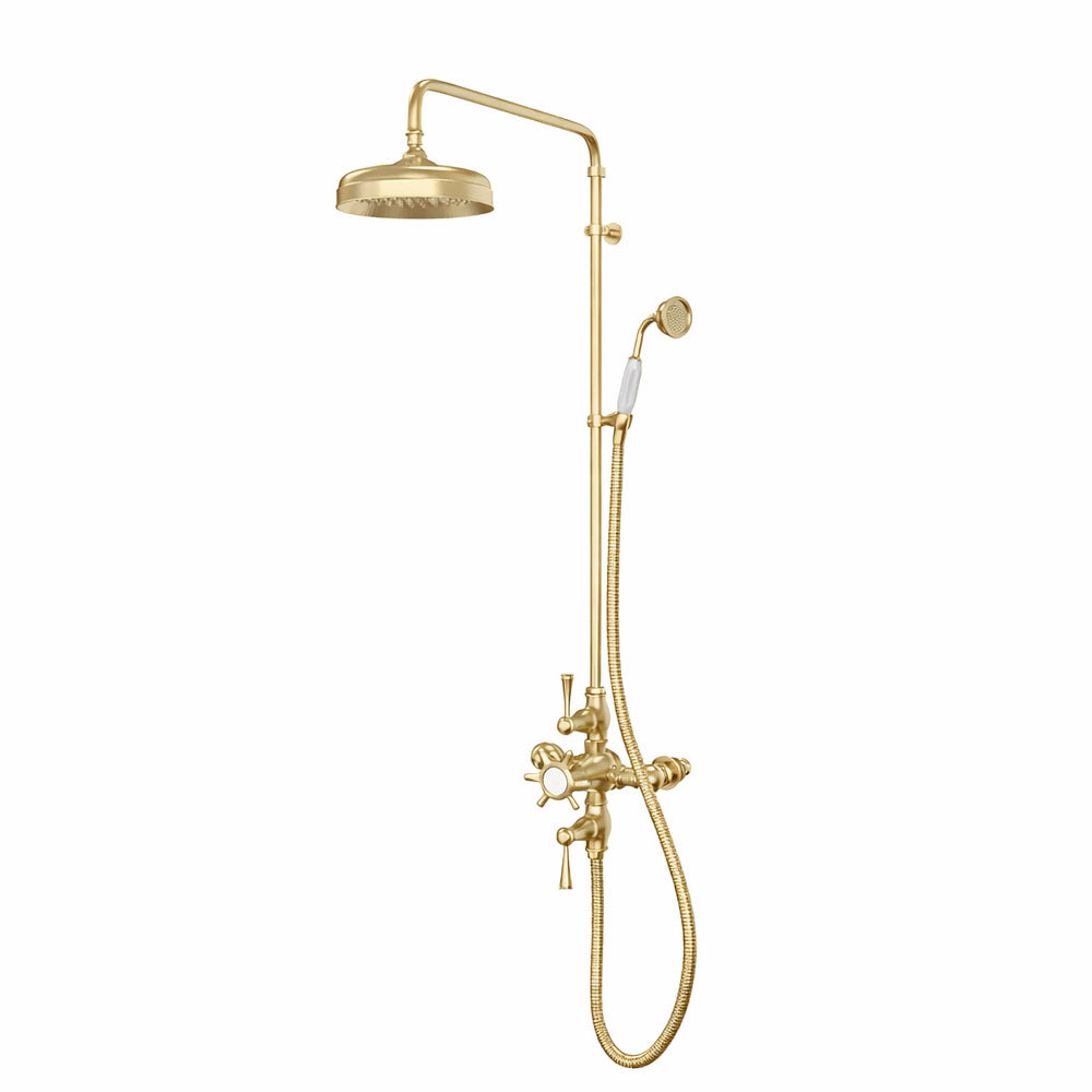 Exposed Thermostatic Bathroom Shower Set with Handshower-Brushed Brass | Alternative Image 01 | finish:Matte Gold
