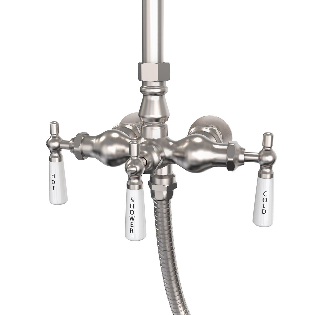 Exposed Porcelain Handle Shower Set with Handshower | Alternative Image 02 | finish:Brushed Nickel