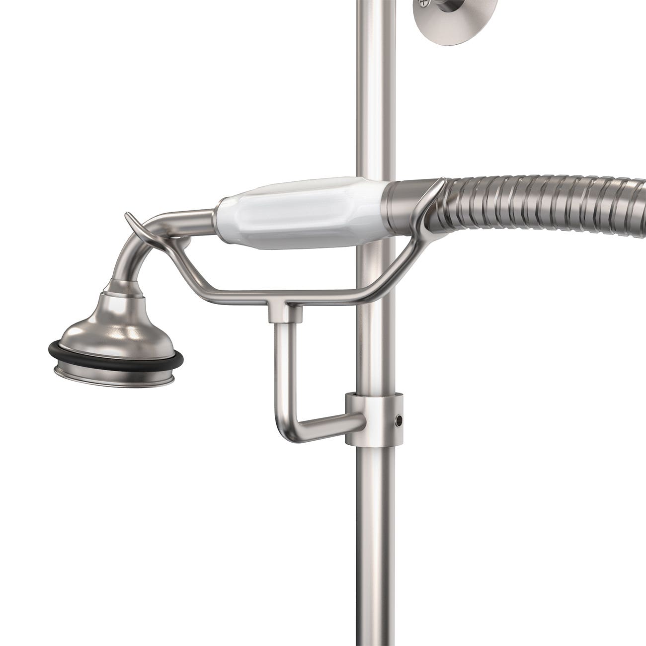 Exposed Porcelain Handle Shower Set with Handshower | Alternative Image 03 | finish:Brushed Nickel