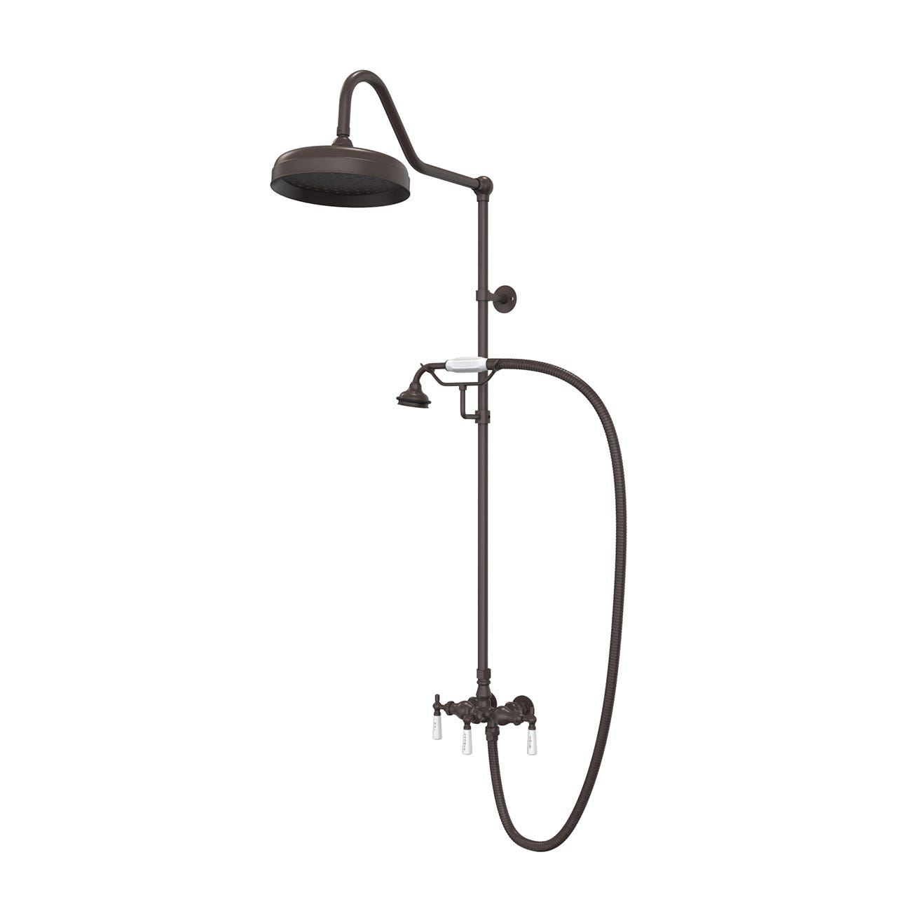 Exposed Porcelain Handle Shower Set with Handshower | Alternative Image 01 | finish:Oil Rubbed Bronze