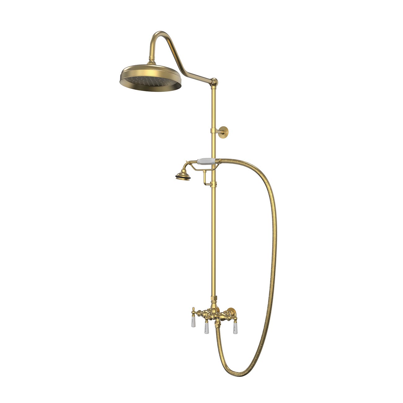 Exposed Porcelain Handle Shower Set with Handshower -Brushed Brass | Alternative Image 01 | finish:Brushed Brass