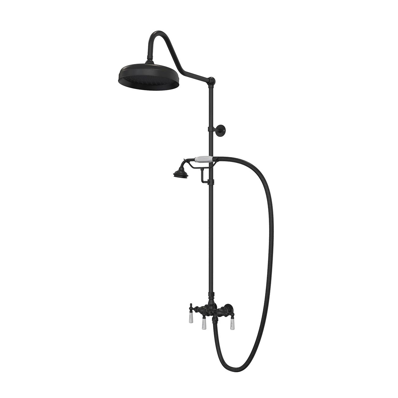 Exposed Porcelain Handle Shower Set with Handshower -Matte Black | Alternative Image 01 | finish:Matte Black