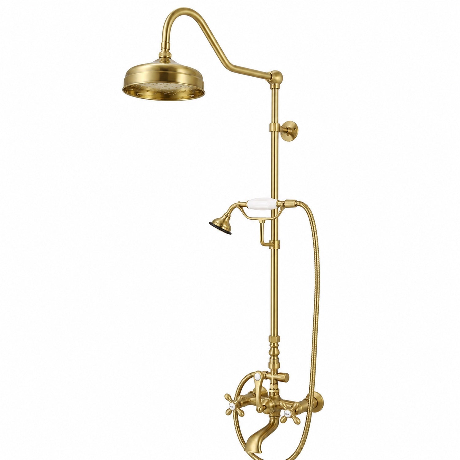 Maidstone Exposed Shower and Bathtub Filler with Tub Spout and Handshower - Brushed Brass | Alternative Image 01 | finish:Brushed Brass