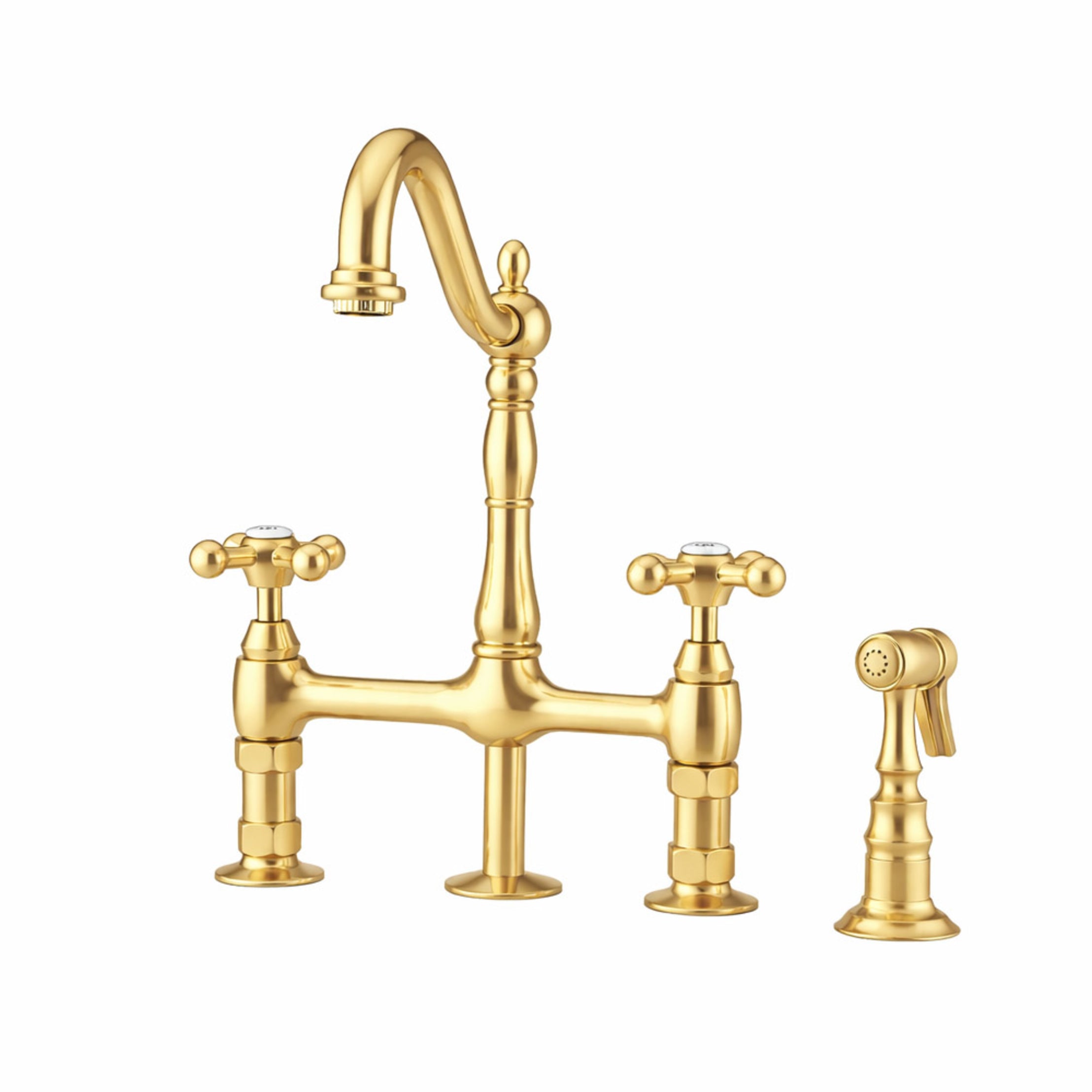 Adriana Bridge Kitchen Faucet - Metal Cross Handles - Super Coated Brass | Alternative Image 01 | finish:Polished Brass