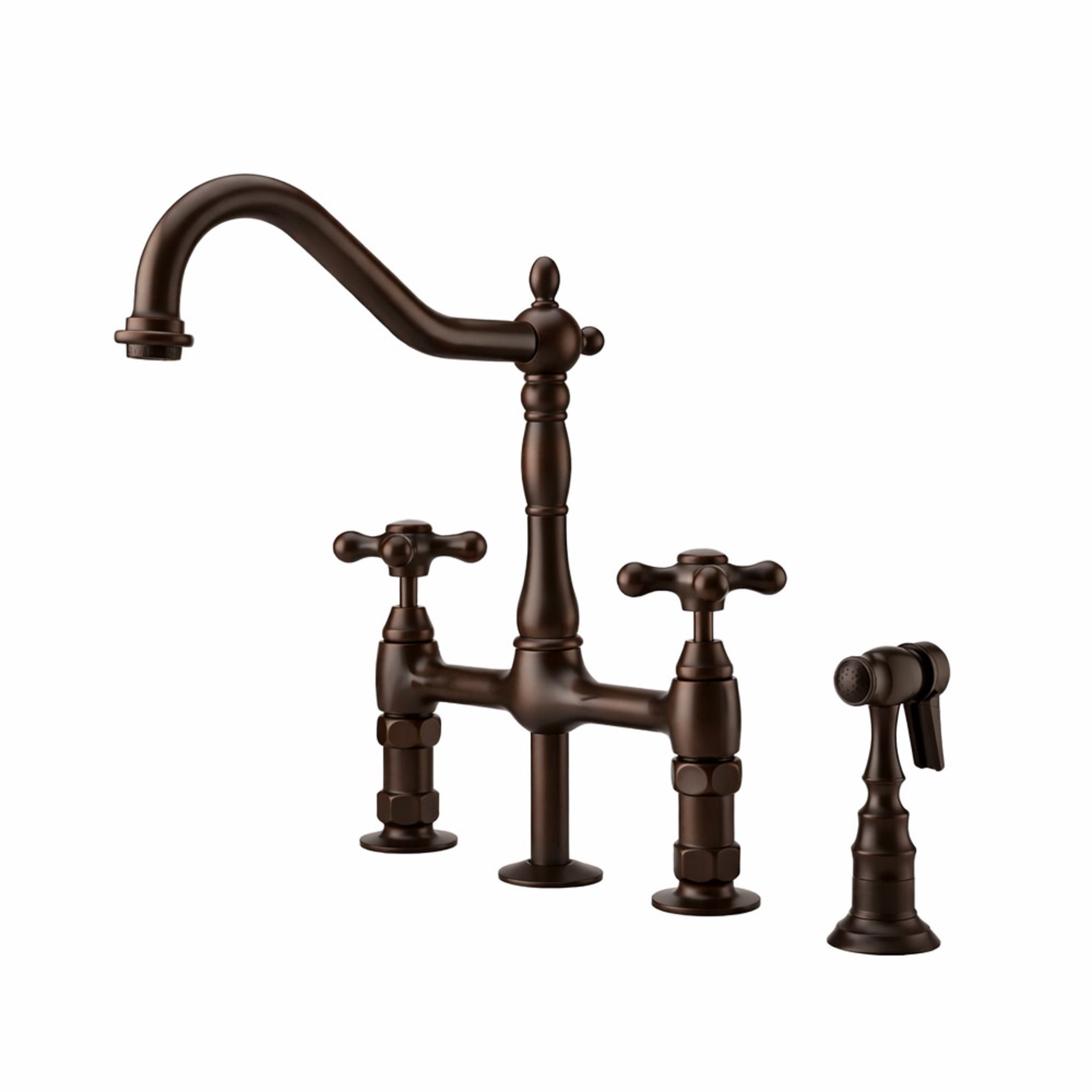 Adriana Bridge Kitchen Faucet - Metal Cross Handles - Oil Rubbed Bronze | Alternative Image 02 | finish:Oil Rubbed Bronze