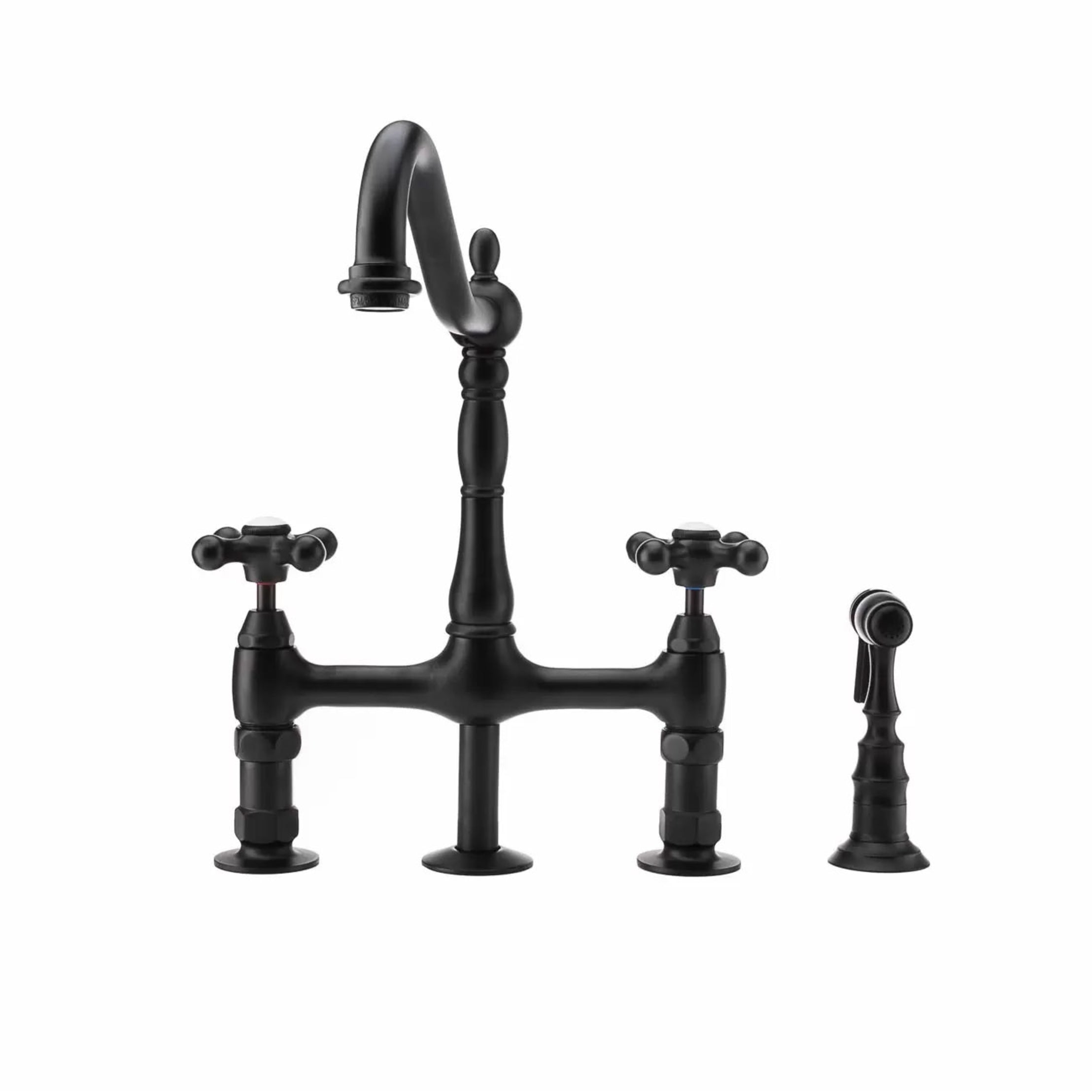 Adriana Bridge Kitchen Faucet - Metal Cross Handles - Oil Rubbed Bronze | Alternative Image 01 | finish:Oil Rubbed Bronze