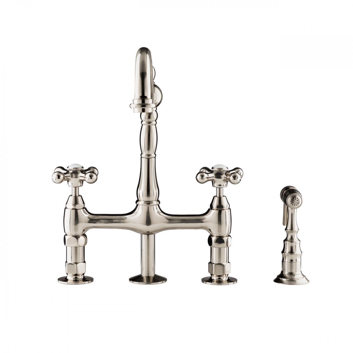 Adriana Bridge Kitchen Faucet - Metal Cross Handles - Polished Nickel | Alternative Image 01 | finish:Polished Nickel