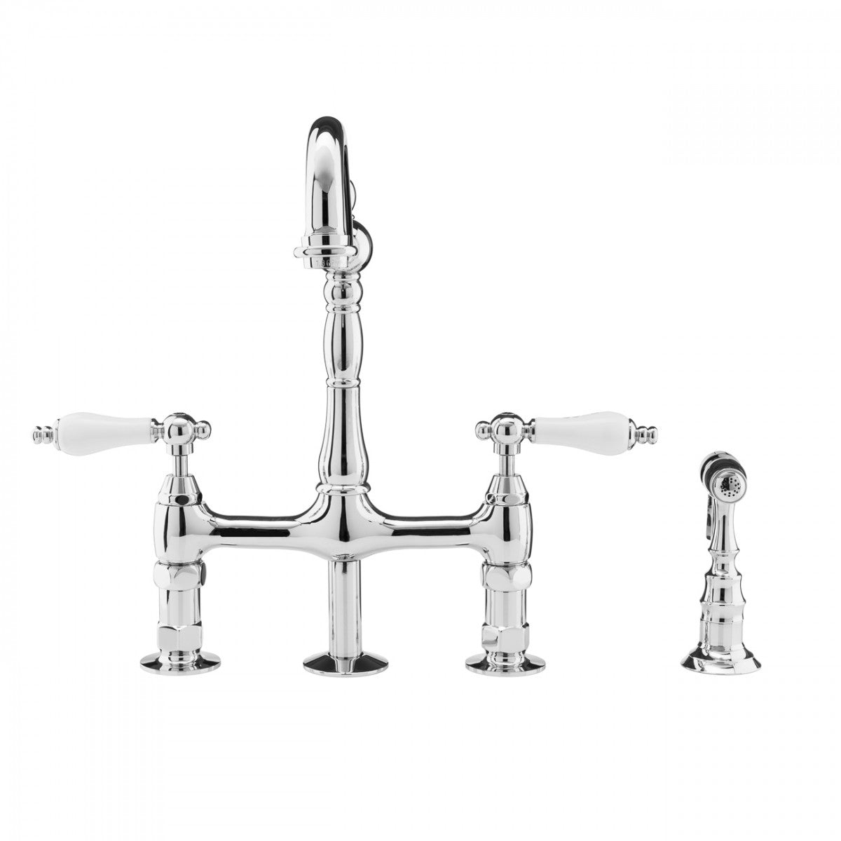 Adriana Bridge Kitchen Faucet - Porcelain Lever Handles - Chrome | Alternative Image 01 | finish:Chrome