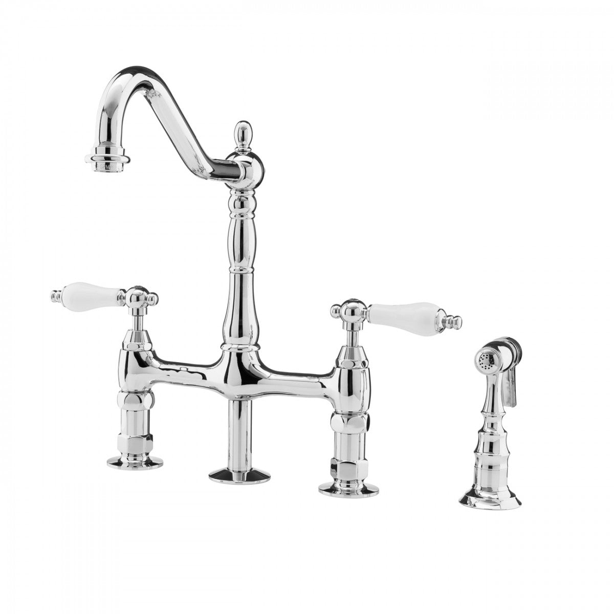 Adriana Bridge Kitchen Faucet - Porcelain Lever Handles - Chrome | Alternative Image 02 | finish:Chrome